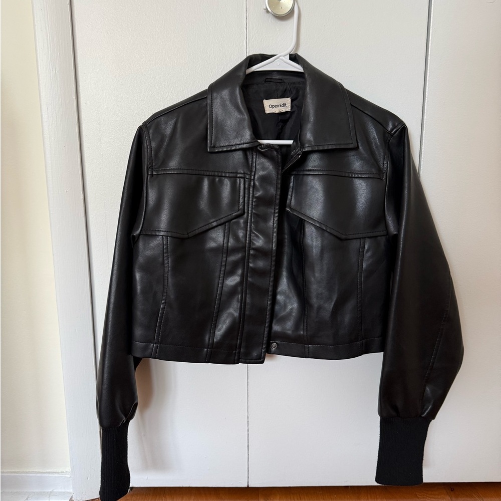 Chic Black Leather Jacket by Open Edit